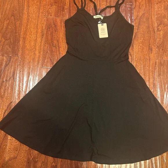 Moyabo essential casual midi dress fit light weight scoop neck spaghetti LBD - Picture 2 of 4